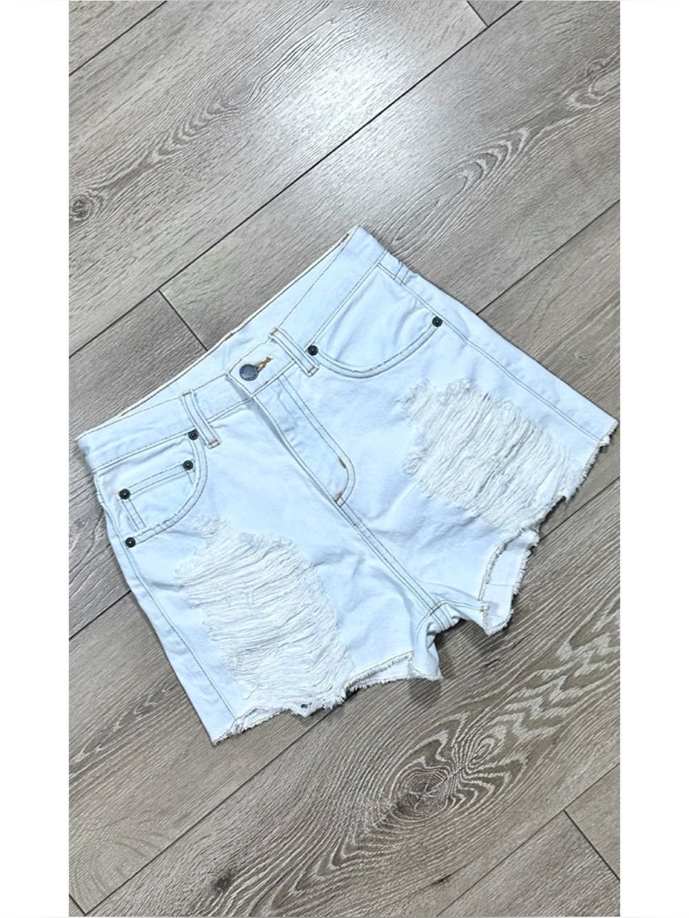 Carmar LF High Rise Light Wash Distressed Cut Off Shorts 100% Cotton